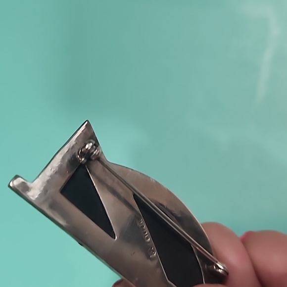 Vintage Black Onix Brooch Sterling Silver - Picture 6 of 10